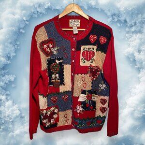 Vintage Heirloom Collectibles Embroidered Holiday Valentines Sweater Size Medium